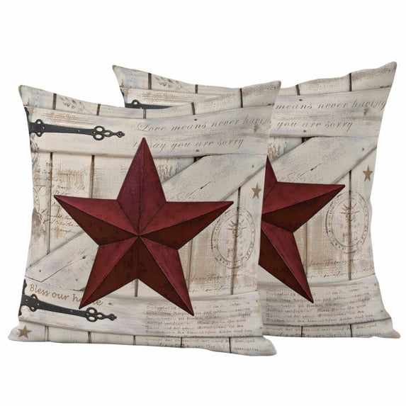 Texas Star Vintage Outdoor Waterproof Pillow Covers, Red Retro Berry Wooden Decorative Square Throw Pillowcase Sofa Cushion Sham for Patio/Couch/Chair, 16"x16" 2 Pack