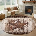 thumbnail image 1 of Texas Star Vintage Round Area Rug 8Ft Washable Large Circle Rugs for Living Room Dorm, Brown Retro Art Red Berry Wooden Non-Slip Carpet Floor Mats Indoor Outdoor Carpet Runner Aesthetic Home Decor, 1 of 8