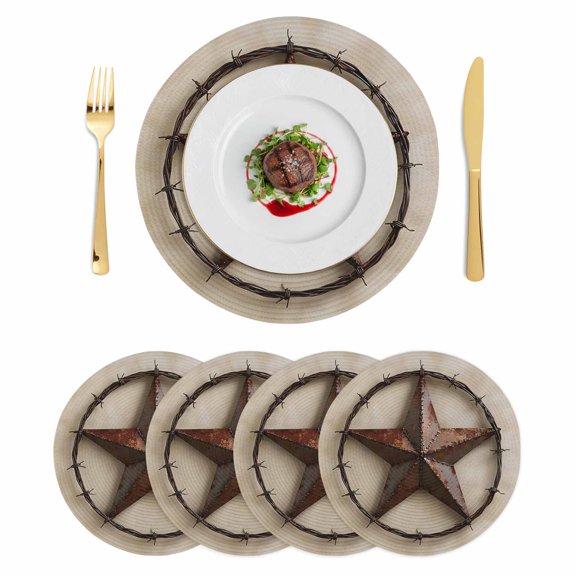 Texas Star Vintage Round Placemats Set of 4 Country Stars Modern Abstract Place Mats Indoor Woven Table Mats Washable Heat-Resistance Braided Dining Table Placemats for Kitchen Party Decor 15 Inch