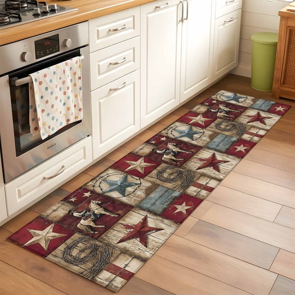 Texas Star Vintage Runner Rug 2x6 FT, Non Slip Hallway Carpet, Country Star Western Cowboy Washable Floor Carpet Throw Runner Carpet Long Rug for Entryway Kitchen Bedside Sliding Door