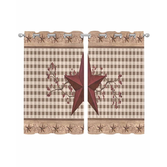 Texas Star Vintage Sheer Curtains 39 Inch Length 2 Panels Set for Living Room/Bedroom, Brown Checkered Berry Farmhouse Kitchen Curtains Grommet Semi-Sheer Curtains Window Treatments 27.5"x39"x2