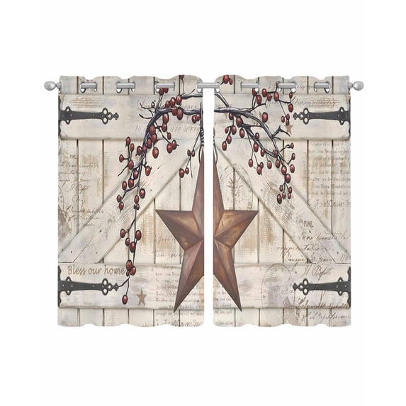 Texas Star Vintage Sheer Curtains 39 Inch Length 2 Panels Set for Living Room/Bedroom, Brown Retro Berry Beige Wooden Kitchen Curtains Grommet Semi-Sheer Curtains Drapes Window Treatments 27.5"x39"x2
