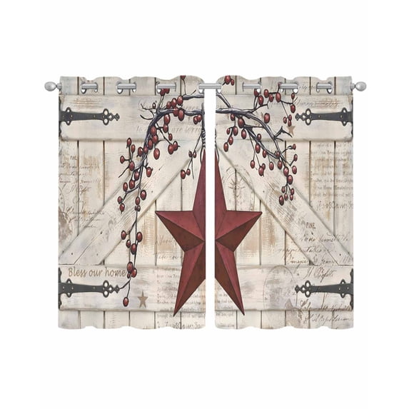 Texas Star Vintage Sheer Curtains 39 Inch Length 2 Panels Set for Living Room/Bedroom, Red Retro Berry Beige Wooden Kitchen Curtains Grommet Semi-Sheer Curtains Drapes Window Treatments 27.5"x39"x2