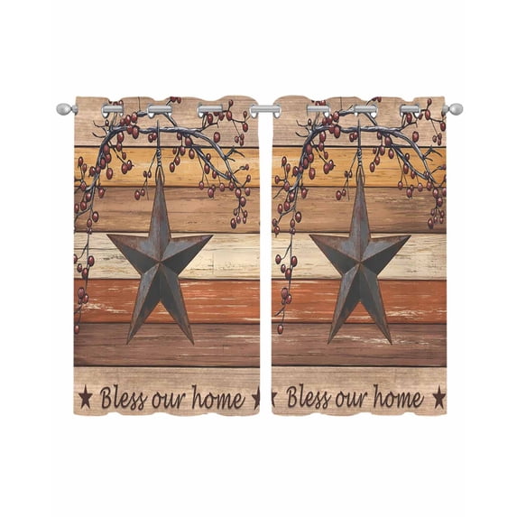 Texas Star Vintage Sheer Curtains 54 Inch Length 2 Panels Set for Living Room/Bedroom, Berry Burnt Orange Brown Wooden Kitchen Curtains Grommet Semi-Sheer Curtains Drapes Window Treatments 42"x54"x2
