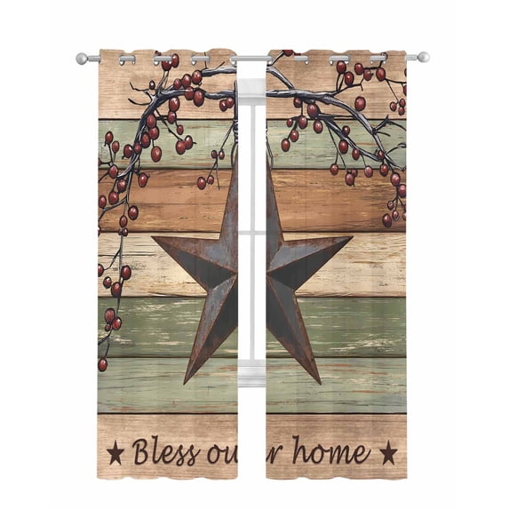 Texas Star Vintage Sheer Curtains 84 Inch Length 2 Panels Set for Living Room/Bedroom, Berry Sage Green Brown Wooden Kitchen Curtains Grommet Semi-Sheer Curtains Drapes Window Treatments 42"x84"x2