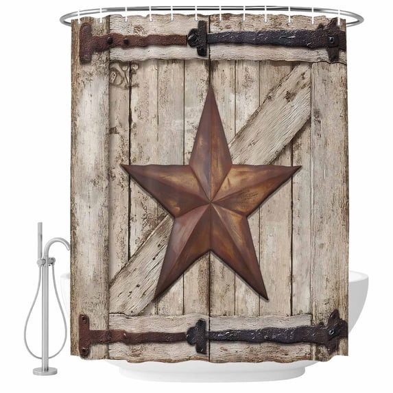 Texas Star Vintage Shower Curtain, Waterproof Shower Curtains for Bathroom, Brown Beige Wooden Retro Art Washable Fabric Bathtub Curtain Set Bath Decor with 12 Hooks Stall 36"x72"