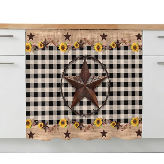 Texas Star Vintage Sink Skirt 10"W x 11"L,Dustproof Under Sink Curtain Skirt for Bathroom Kitchen,Farmhouse Country Sunflower Black Plaid Adhesive Short Vanity Curtains Cover for Laundry Closet