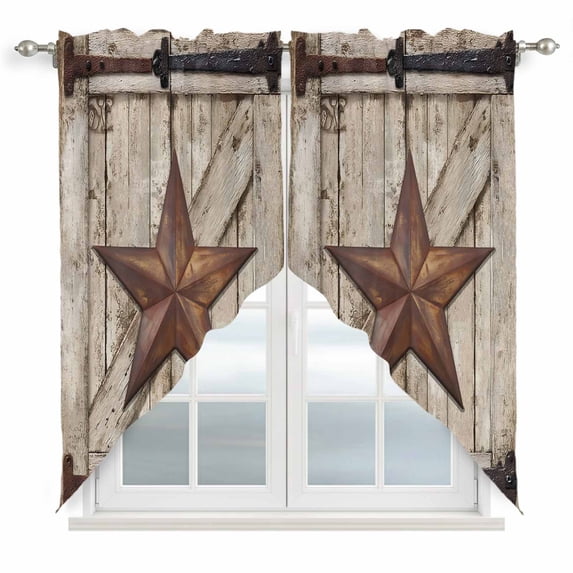Texas Star Vintage Swag Valances for Windows 2 Pack, Kitchen Window Curtains 36 Inch Length, Brown Beige Wooden Retro Art Privacy Swag Curtains for Living Room/Bathroom with Rod Pocket 36"x36"