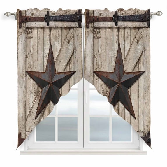 Texas Star Vintage Swag Valances for Windows, Kitchen Window Curtains Over Sink, Brown Khaki Wooden Retro Art Window Treatment Curtains for Living Room/Bedroom Curtains 2 Panel Sets 36"x45"