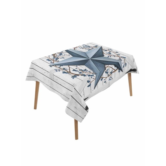 Texas Star Vintage Table Cloth, Waterproof Tablecloth for Rectangle Tables, Navy Blue Retro Wooden Berry Reusable Washable Fabric Table Cover for Restaurant Kitchen Dining Tables 60"x102"