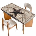 thumbnail image 1 of Texas Star Vintage Table Cloths for 6 Foot Rectangle Tables, Brown Khaki Wooden Retro Art Patio Waterproof Elastic Fitted Tablecloths, Washable Rectangular Table Cover for Camping, 1 of 8