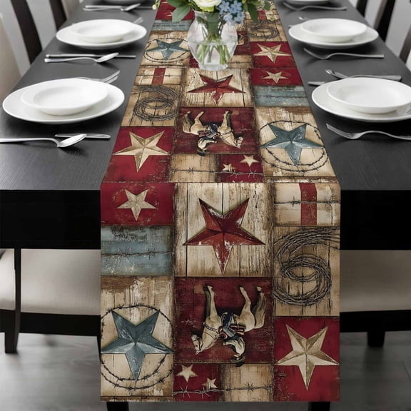 Texas Star Vintage Table Runner 36 Inches Long, Country Star Western Cowboy Kitchen Coffee Dining Table Decoration for Home Party Birthday Wedding Home Decor 13x36 Inches