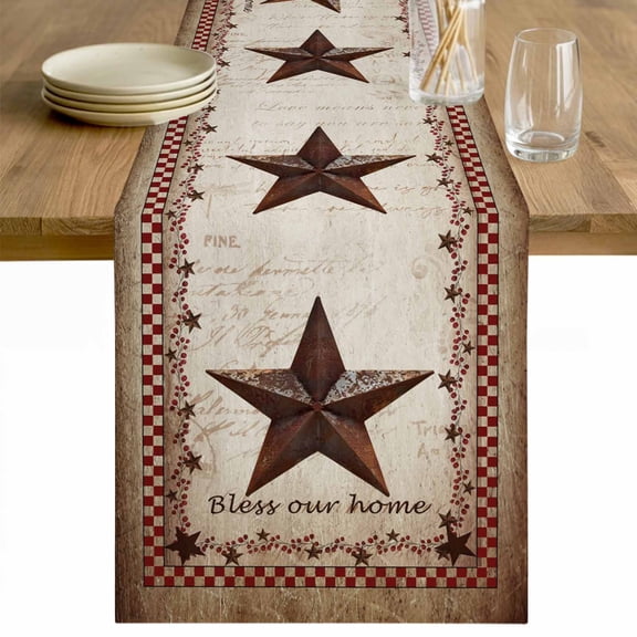 Texas Star Vintage Table Runner 48 Inches Long Farmhouse Dress Scarves, Bless Our Home Western Stars Country Dining Tablerunner for Coffee Table/Kitchen Island/Party Décor, 13" x 48"