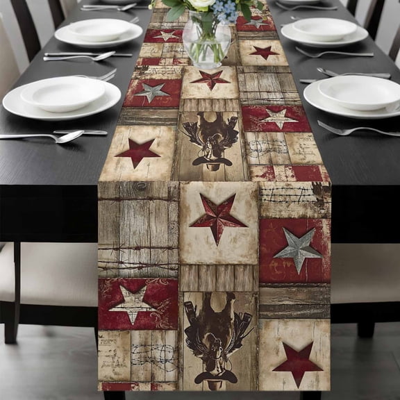 Texas Star Vintage Table Runner 48 Inches Long, Western Cowboy Country Wooden Kitchen Coffee Dining Table Decoration for Home Party Birthday Wedding Home Decor 13x48 Inches