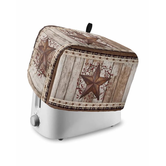Texas Star Vintage Toaster Cover 4 Slice, Large Kitchen Appliance Covers, Brown Retro Art Red Berry Wooden Toaster Oven Cover with Loop, Bread Machine Cover Polyester Dust Cover Protection