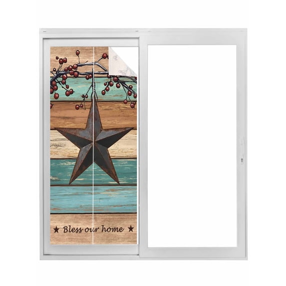 Texas Star Vintage Window Privacy Film, Berry Turquoise Green Brown Wooden Static Cling UV Sun Blocking Tint Film Heat Control Windows Films for Bedroom Bathroom, Window Stickers 29.5"x78.7"