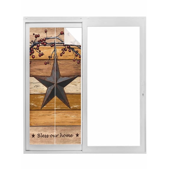 Texas Star Vintage Window Privacy Film, Berry Yellow Brown Wooden Static Cling UV Sun Blocking Tint Film Heat Control Windows Films for Bedroom Bathroom, Window Stickers 35.4"x78.7"