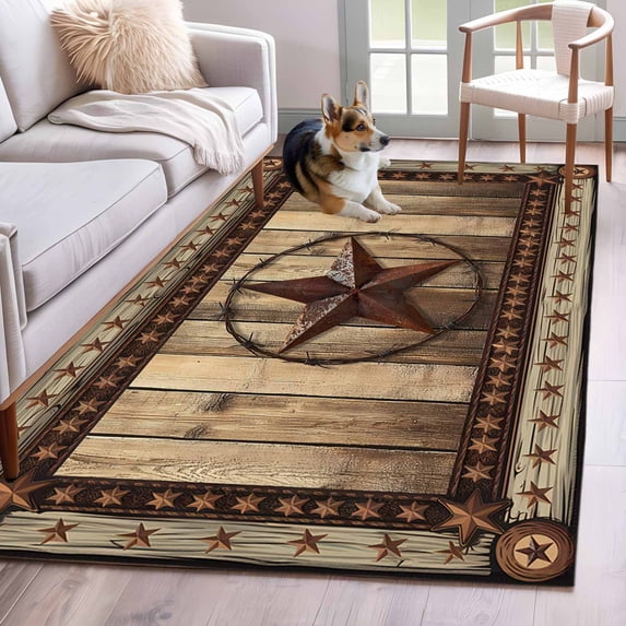 Texas Star Washable Area Rug 2.7 x 5 ft Farmhouse Country Star, Soft Non Slip Rugs Stain Repellent Indoor Felt Carpet for Living Dining Room Bedroom Home Office