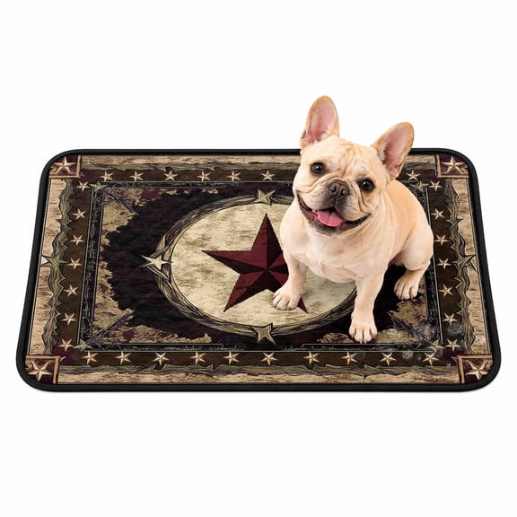 Texas Star Washable Pee Pads for Dogs, Western Retro Red Star Reusable Puppy Pads Waterproof Pet Mat, Rustic Farmhouse Absorbent Dog Pee Pads for Crate Pet Training Whelping Playpen Mats 24"x18"