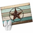 thumbnail image 1 of Texas Star Western 2'x3' Washable Rug, Vintage Teal Brown Wooden Farmhouse Non-Slip Soft Doormat Area Rugs for Entrance Bathroom Bedsides, Carpet for Kitchen Bedroom, Entryway Floor Mat, 1 of 9
