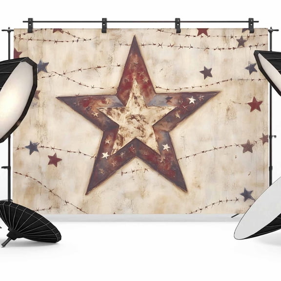 Texas Star Western Backdrop for Photoshoot, Photography Photo Studio Background Wall Backdrop, Stars Country Retro Back Drop Banner Panel for Portraits Wedding Party Live Streaming Decor 8x6Ft