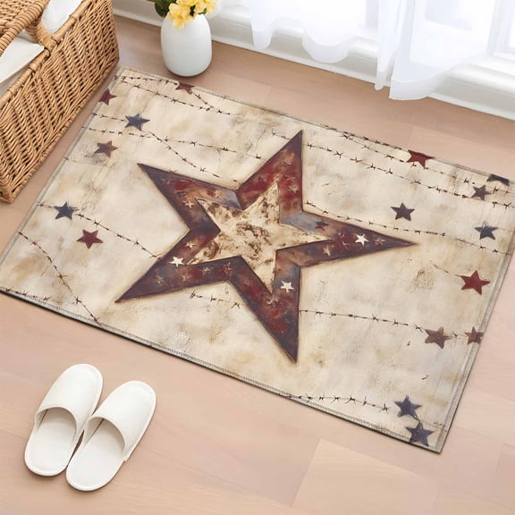 Texas Star Western Bathroom Rug Washable 2x3 Entryway Rug Non Slip Stars Country Retro Front Door Mat Low Pile Indoor Doormat Throw Floor Carpet for Kitchen Bedroom Entrance