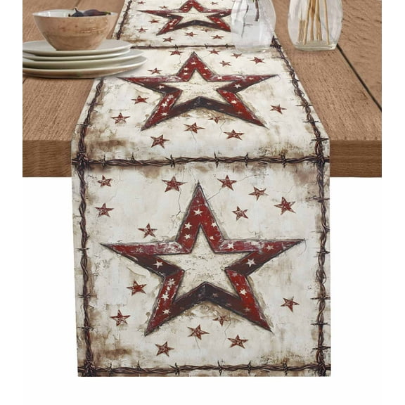 Texas Star Western Burlap Cotton Table Runner 16x72 Inches Long, Country Stars Vintage Farmhouse Table Runners, Outdoor Dining Tablecloths Decor for Baby Shower/Party/Wedding