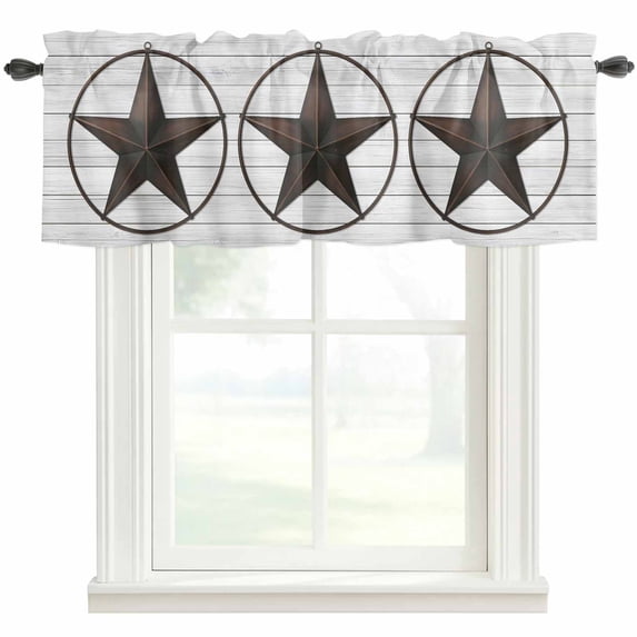 Texas Star Western Farmhouse Short Window Curtain Valances, Brown Farm Country Gray Wooden Board Rod Pocket Kitchen Valances for Living Room Bedroom Bathroom Cafe 42" x 12"