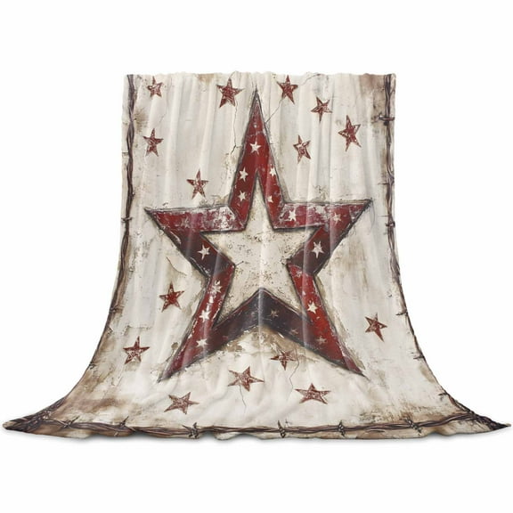 Texas Star Western Flannel Blanket for Bed, Country Stars Vintage Soft Cozy Warm Couch Throw Blanket, Lightweight Fluffy Plush Bedding Blankets for Sofa Decor All Season 50"x60"