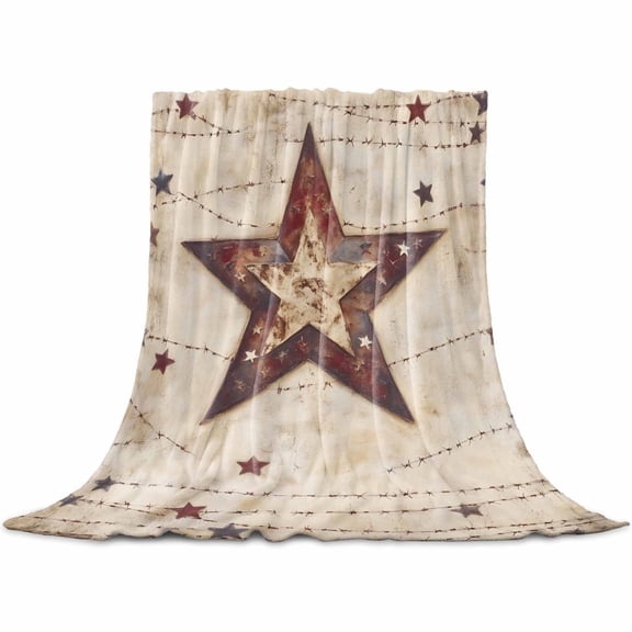 Texas Star Western Flannel Blanket for Bed, Stars Country Retro Soft Cozy Warm Couch Throw Blanket, Lightweight Fluffy Plush Bedding Blankets for Sofa Decor All Season 30"x40"