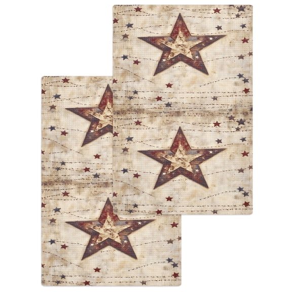 Texas Star Western Hand Towels Set, Waffle Weave Kitchen Towels 2 Pieces, Stars Country Retro Microfiber Hair Face Bath Tea Towel Absorbent Quick Drying Cleaning Dish Cloths, 15.7"x23.6"