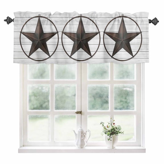 Texas Star Western Kitchen Valances for Windows 42x12 Inch Kitchen Curtains Valances Rod Pocket Brown Farm Country Gray Wooden Board Bathroom Window Valances for Window Treatment Decor