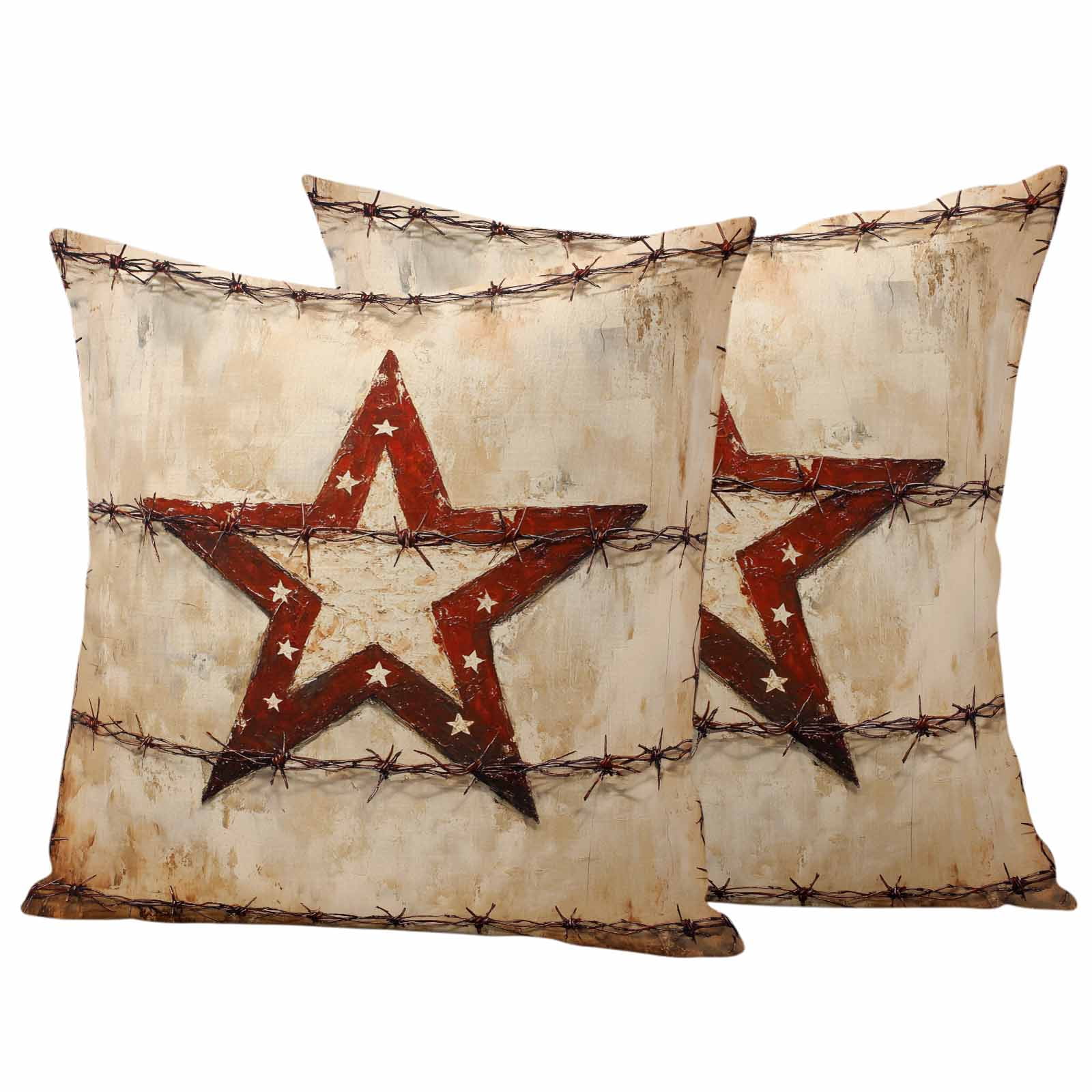 Texas Star Western Outdoor Waterproof Pillow Covers, Country Retro Vintage Decorative Square Throw Pillowcase Sofa Cushion Sham for Patio/Couch/Chair, 18"x18" 2 Pack