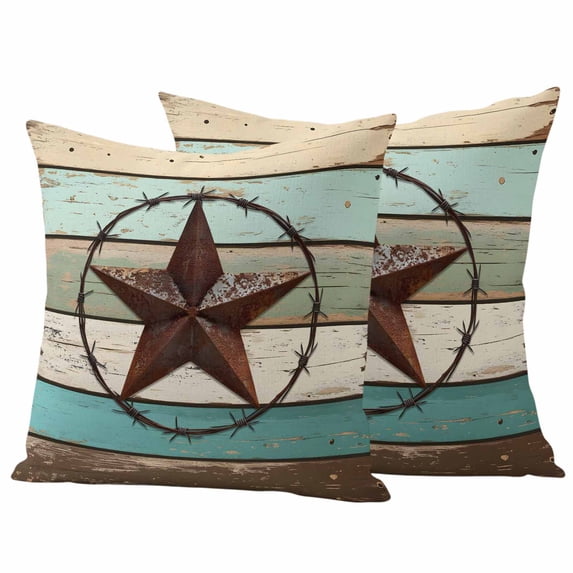 Texas Star Western Outdoor Waterproof Pillow Covers, Vintage Teal Brown Wooden Farmhouse Decorative Square Throw Pillowcase Sofa Cushion Sham for Patio/Couch/Chair, 18"x18" 2 Pack