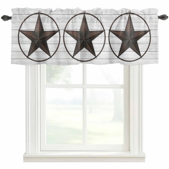 Texas Star Western Rod Pocket Curtain Valance, Brown Farm Country Gray Wooden Board Farmhouse Window Valance for Living Room, Bedroom, Kitchen 54"W x 18"L