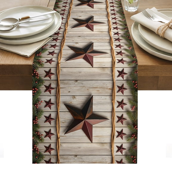 Texas Star Western Table Runner Farmhouse Rustic Berry Plants Wooden Tablerunners 13 x 72 Inch, Table Decorations Tabletop Scarf for Summer Gathering Holiday Farmhouse Kitchen Dining Decor