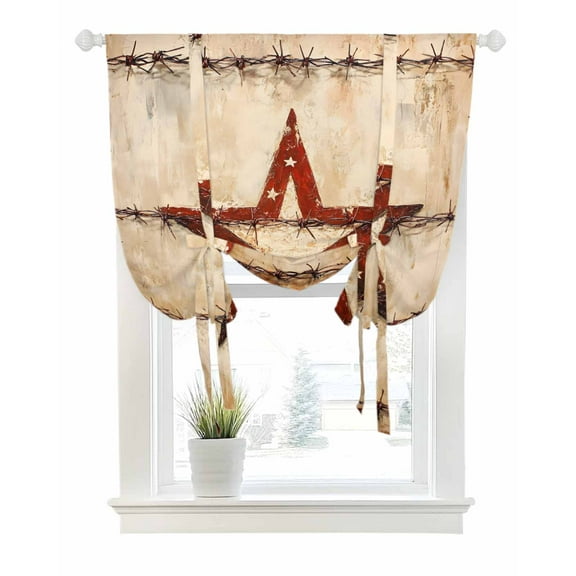 Texas Star Western Tie Up Curtains for Window, Thermal Insulated Balloon Shade Adjustable Rod Pocket Curtains Valance Panels for Kitchen Bathroom Cafe 52 x 45 Country Retro Vintage