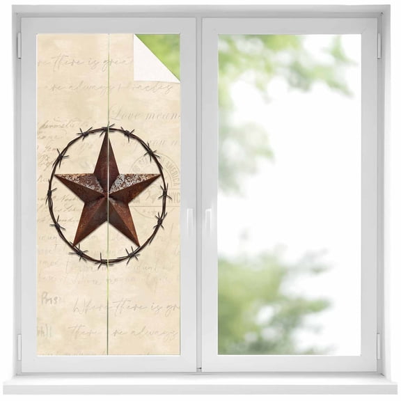 Texas Star Window Privacy Film Country Star Retro Background Decorative Glass Window Film UV Blocking Static Cling Non-Adhesive Sticker Covering for Home Door 19.6 x 39.3 inches