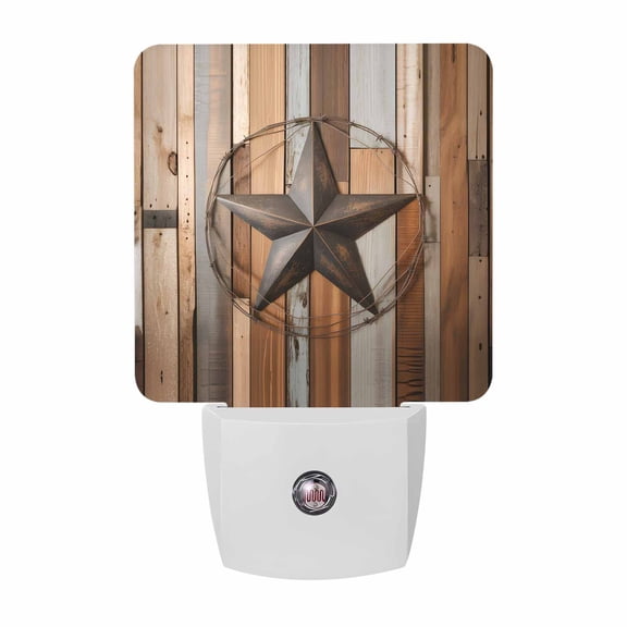 Texas Star Wooden Plug-in LED Night Lights Rustic Wood Grain Auto Dusk-to-Dawn Sensor for Bedroom, Bathroom, Kitchen, Nursery, Hallway, Stairs, Wall Home Decor