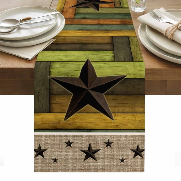 Texas Star Wooden Table Runner Western Stars Farmhouse Wooden Plank Border Tablerunners 13 x 36 Inch, Table Decorations Tabletop Scarf for Summer Gathering Holiday Farmhouse Kitchen Dining Decor