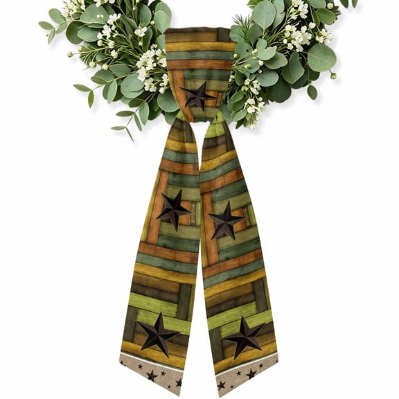Texas Star Wooden Wreath Sash for Front Door, Western Stars Farmhouse Wooden Plank Border Wreath Bow Accent for Fall Christmas Holiday Door Decor, Ribbon Sash for Wreaths, Porch Home Decoration