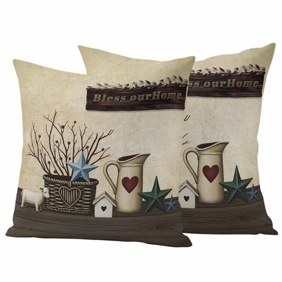 Texas Stars Vintage Outdoor Waterproof Pillow Covers, Bless OurHome Pots Country Wood Grain Decorative Square Throw Pillowcase Sofa Cushion Sham for Patio/Couch/Chair, 26"x26" 2 Pack
