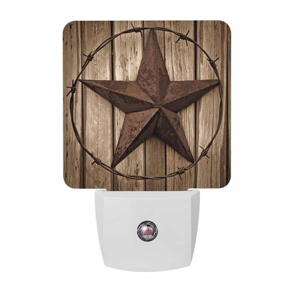 Texas Stars Wooden Plug-in LED Night Lights Rustic Wood Grain Auto Dusk-to-Dawn Sensor for Bedroom, Bathroom, Kitchen, Nursery, Hallway, Stairs, Wall Home Decor