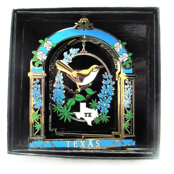 Texas State Bird & Flower Brass Ornament