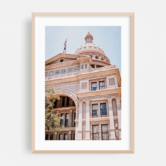 Texas State Capitol - Austin Texas Photography Architecture City Travel Poster Vintage Cityscape Oak Framed Wall Art Print 5 x 7 inches