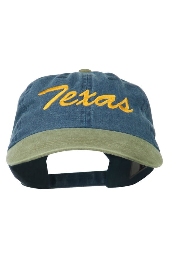 Texas State Embroidered Washed Pigment Dyed Cap - Khaki Navy OSFM