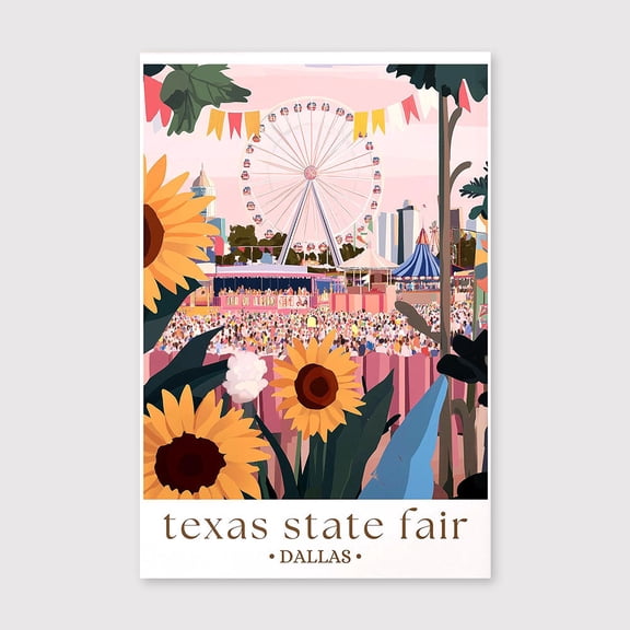 Texas State Fair Canvas, Dallas Festival Art Print, Illustrated Carnival Wall Decor