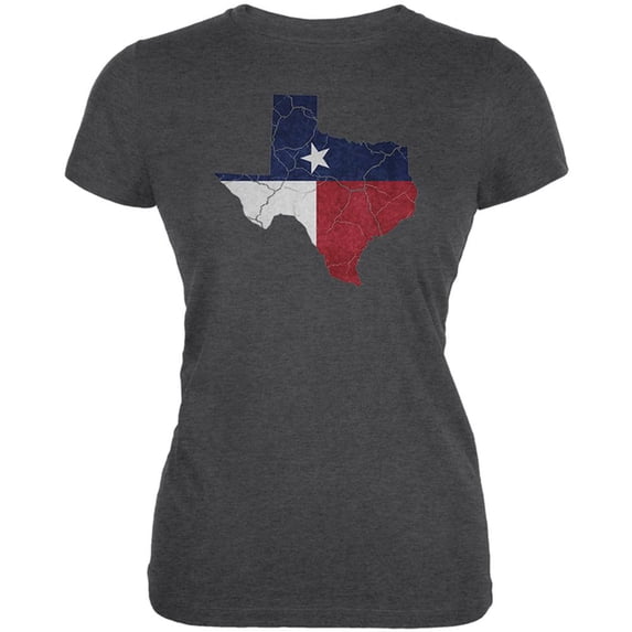 Texas State Flag Distressed Silhouette Juniors Soft T Shirt Deep Heather LG