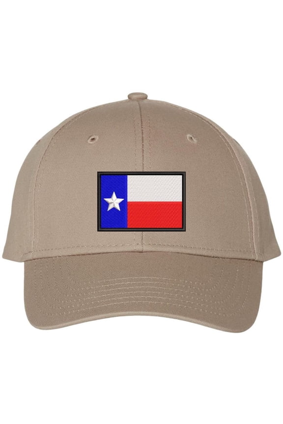 Texas State Flag Embroidered Baseball Hat Lone Star State Logo Adjustable Cap (Khaki)