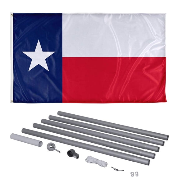 Texas State Flag and 20ft Flagpole with PVC Ground Insert Included - 3ft x 5ft Knitted Polyester Flag, State Flag Collection, Flag Printed in The USA